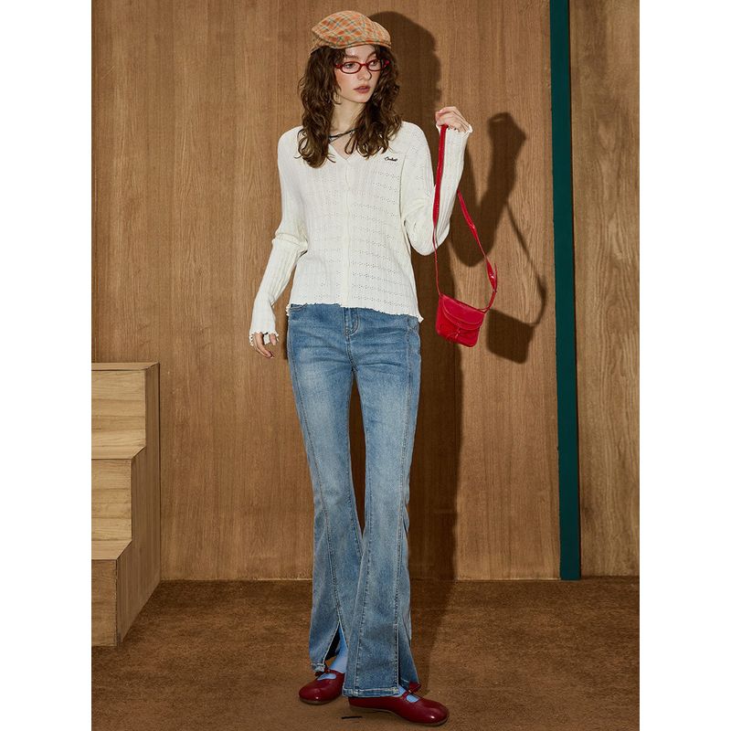 Coolhut2025 Autumn and Winter New Women's Fashion Versatile Slimming Slit Bootcut Jeans Women's Flared Jeans