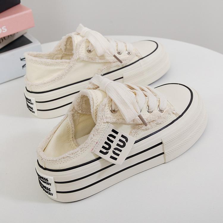 Canvas shoes for women 2025 new summer thick soled lazy one foot, half drag casual versatile breathable women's shoes