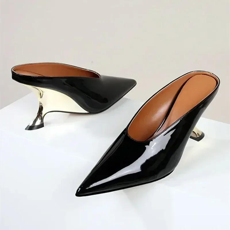 Móda Novinka Luxusní Designérské Klínkové Platformové Vysoké Podpatky Dámská Móda Špičatá Špička Společenské Boty Stříbrné Muly Nazouváky Dámské Lodičky