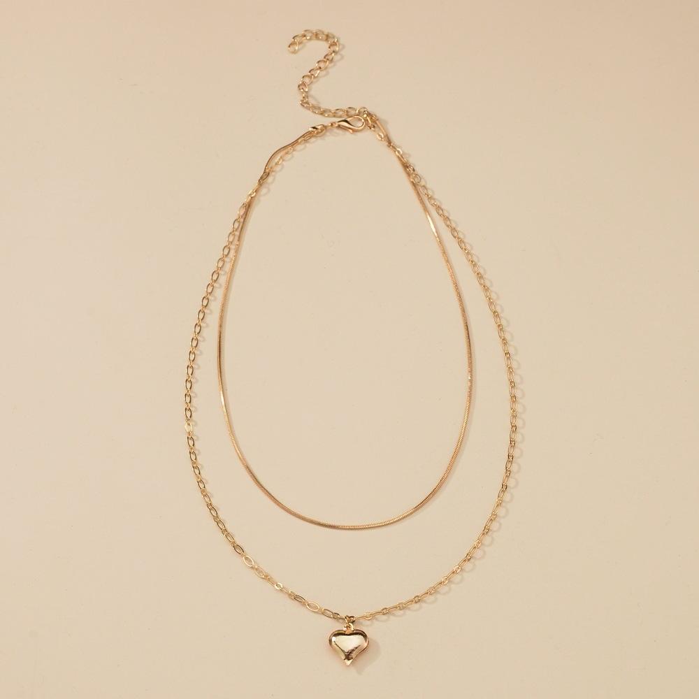 Simple peach heart necklace retro double-layer necklace accessories spot