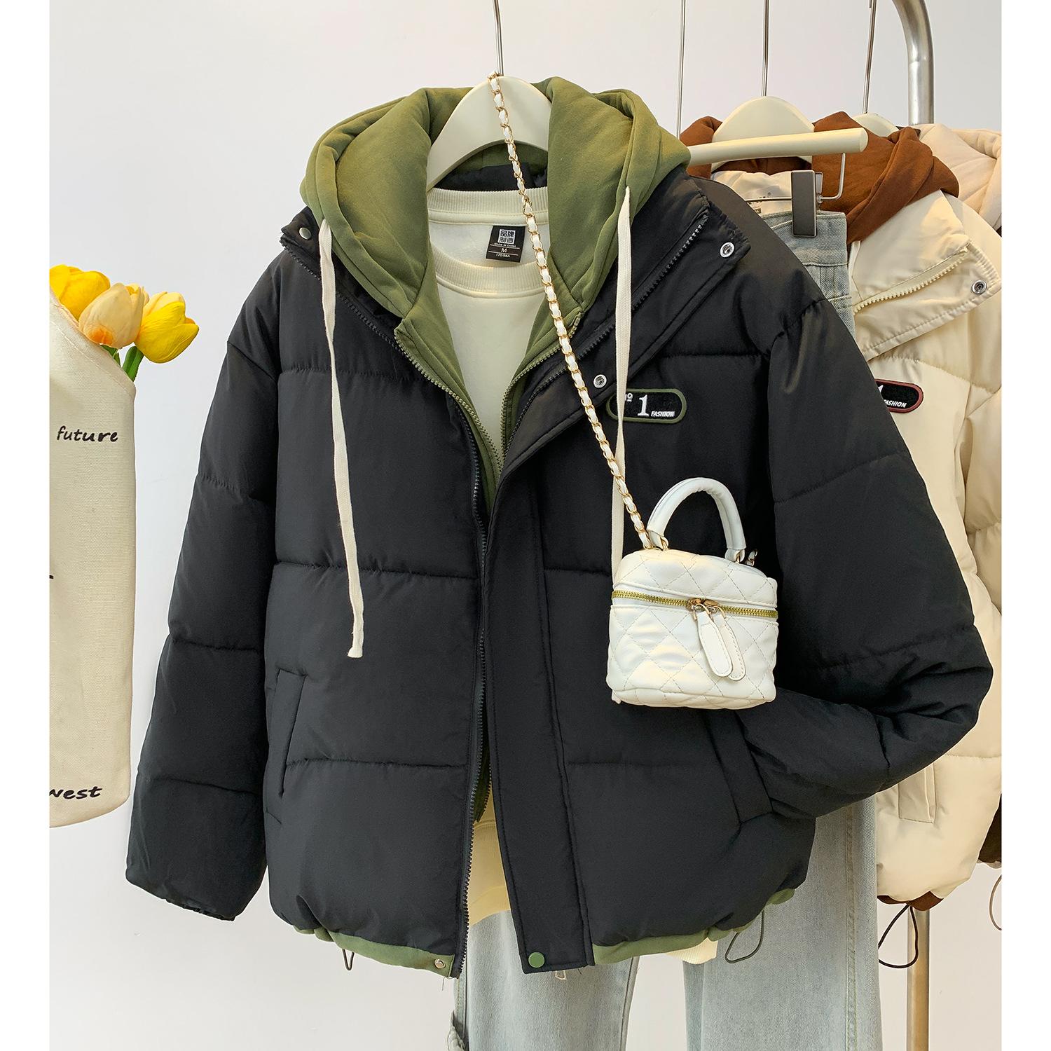 

Fake two pieces of cotton clothes women s winter 2025 new thickened warm padded jacket women s down padded jacket versatile student jacket S чёрный