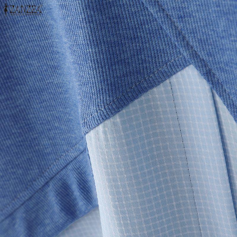 ZANZEA Women Casual Round Neck Long Sleeve Loose Patchwork Blouse