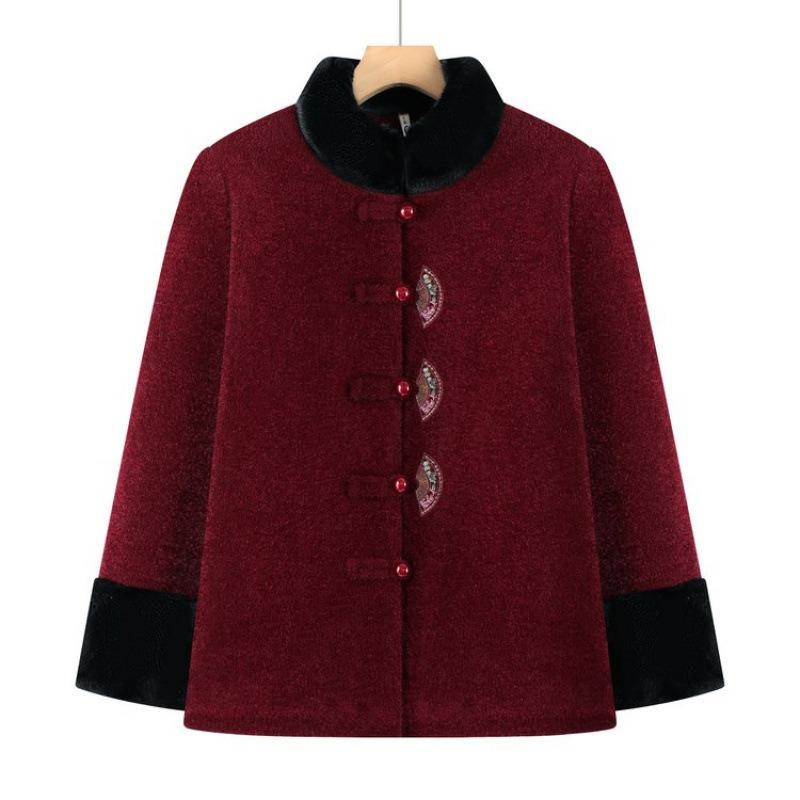 Winter Coat, Piled and Thickened Cotton-padded Coat, the Old Lady Has Festive Warm Clothes