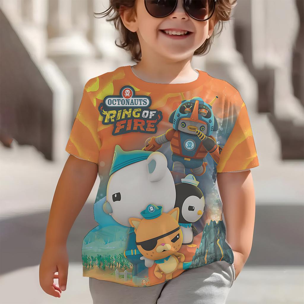 Summer Round Neck 3D Printed Cartoon O-octonauts Pattern Top Fashionable Casual Short Sleeved Children's Boy T-shirts