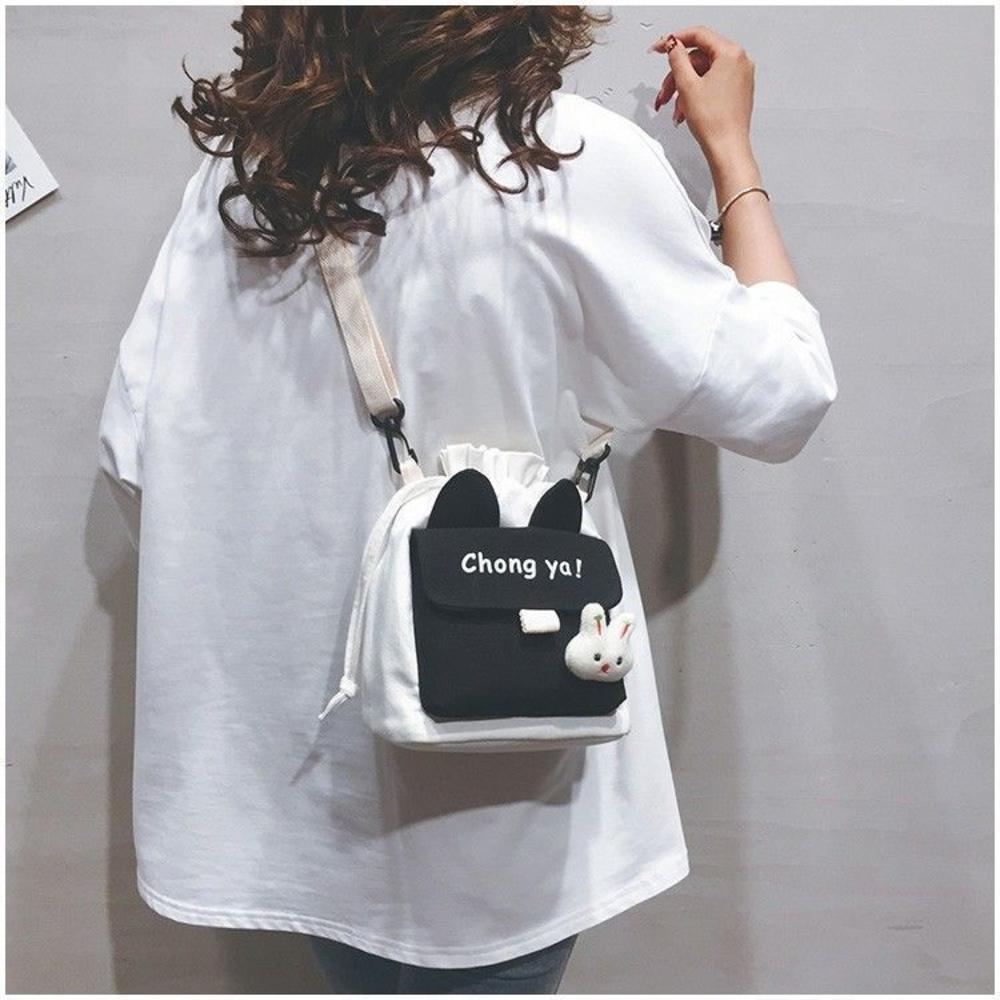 Casual Canvas Shoulder Bag for Women Large Capacity Messenger Crossbody Bag Student Handbag