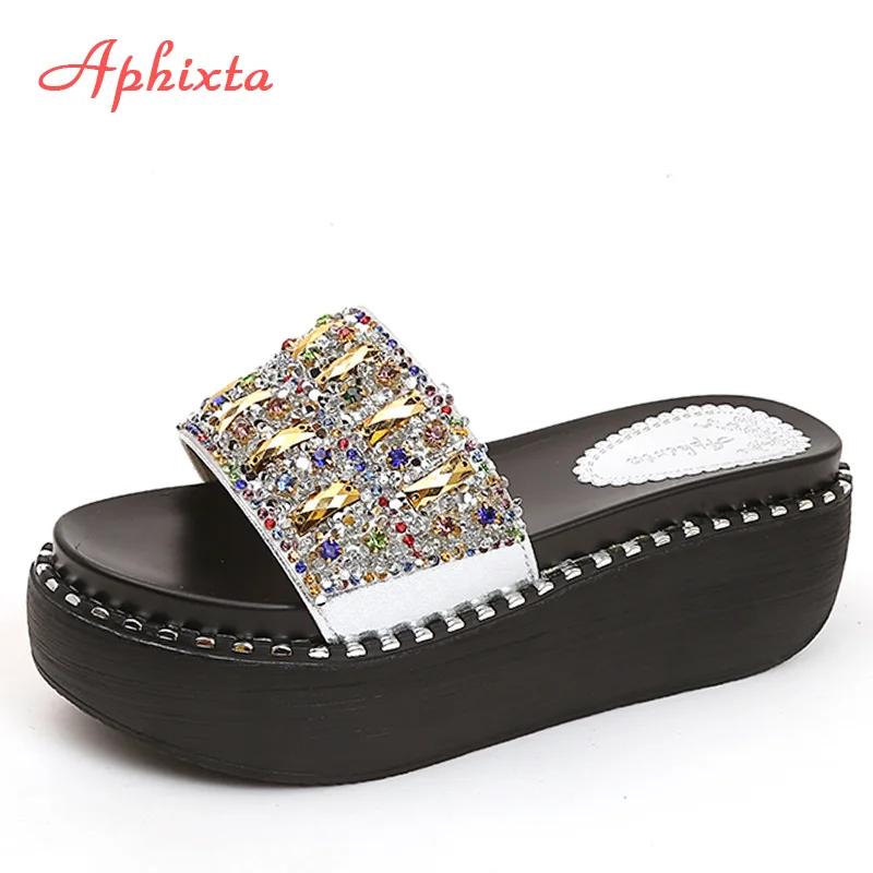 Fashion Luxury Women's Sandals Summer Platform Rhinestone Slippers Women Gemstone Slides Wedge Slippers Women's Shoes Beach Slides Shoes