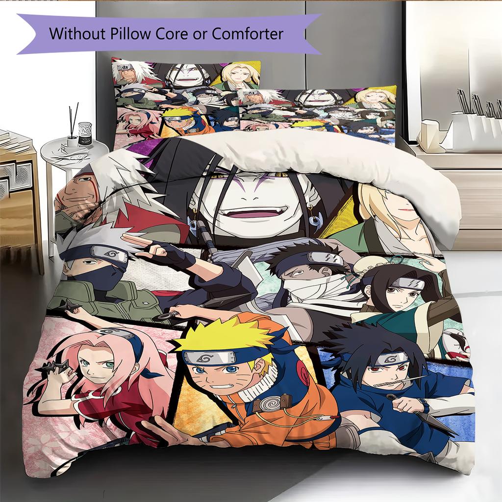 Naruto Anime Muster Bettwäsche Heimdekoration Geburtstagsgeschenk (1 Bettbezug + 2 Kissenbezüge, ohne Füllung)