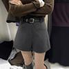 Women's Gray Wool Blend High Waist Bootcut Pants for Autumn/Winter - Loose Fit, Wide Leg, Straight Cut.