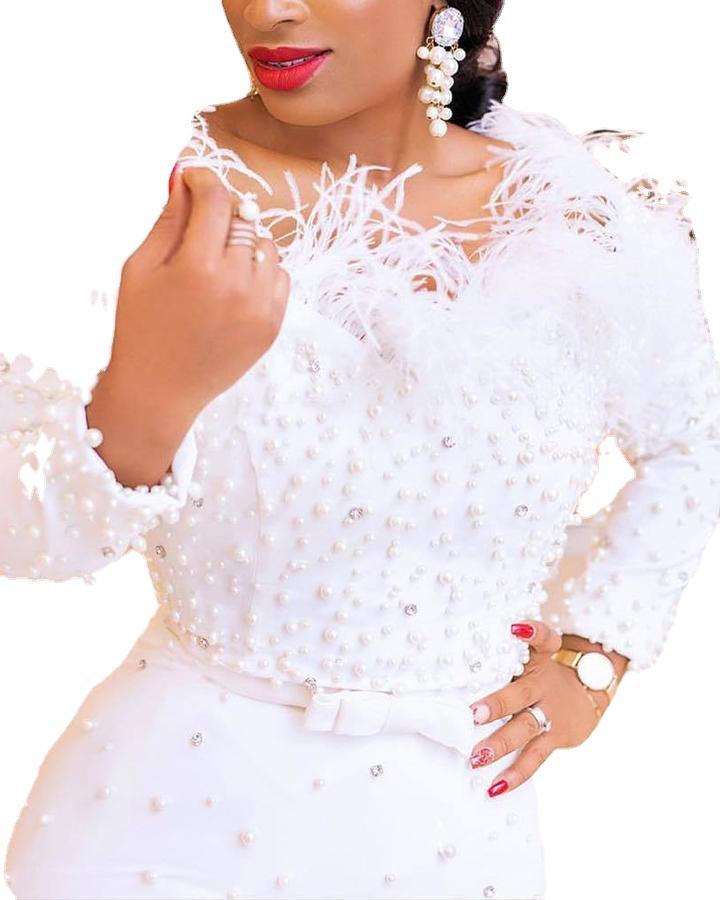 2021 Women's Autumn/Winter European Style Beaded Bodycon Sexy Dress