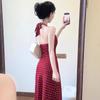 French Pure Desire Red Polka Dot V-neck Neck Dress Children's Design Halter Sleeveless Vest Long Dress Summer