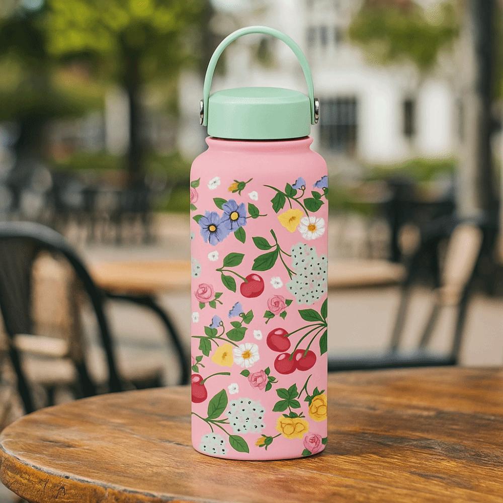 Portable Insulated Water Bottle 1L Floral Thermal Cup Reusable Thermal Water Bottle Office