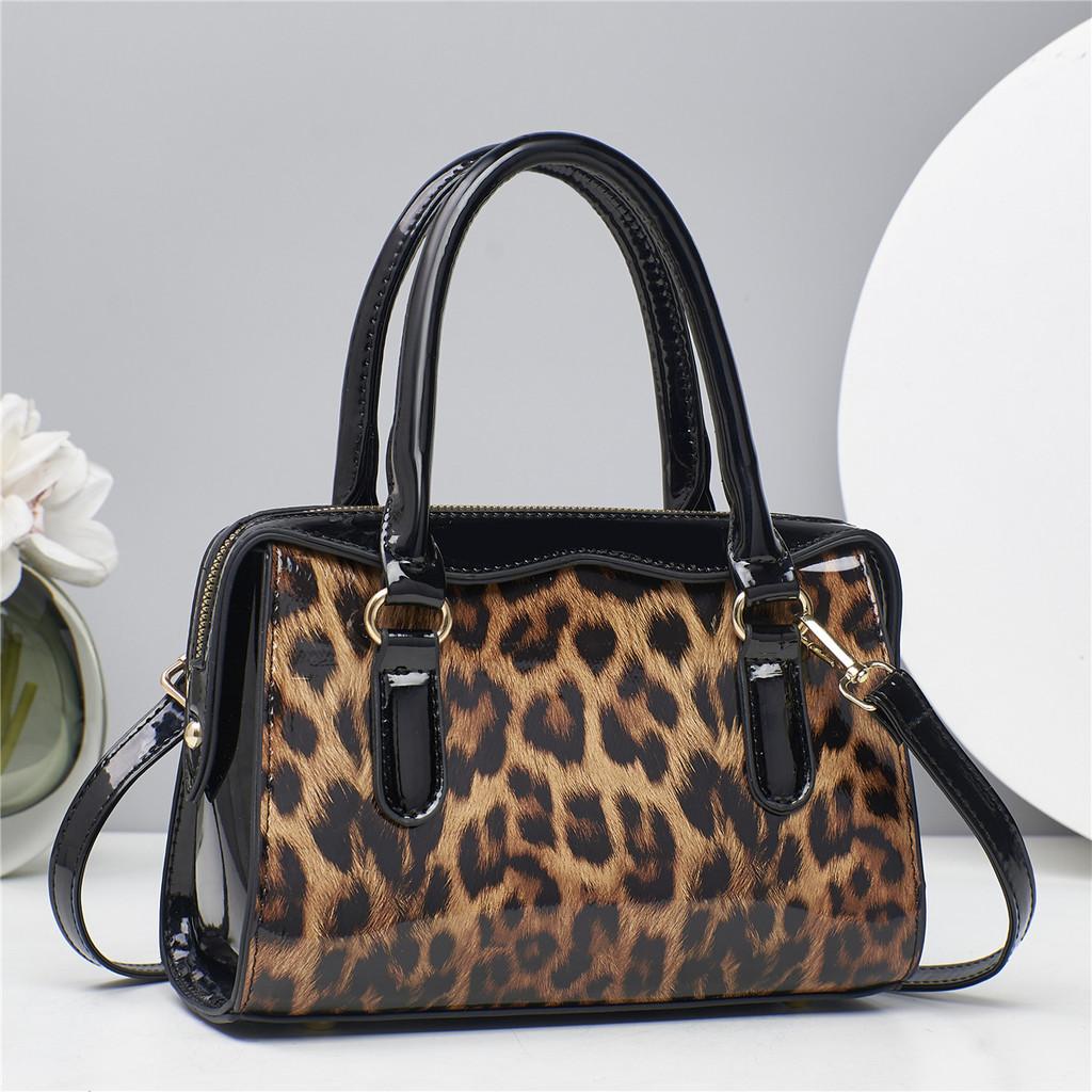 Leopard Print Fashion Color Blocking Women Casual Glossy Shoulder Bag Daily For