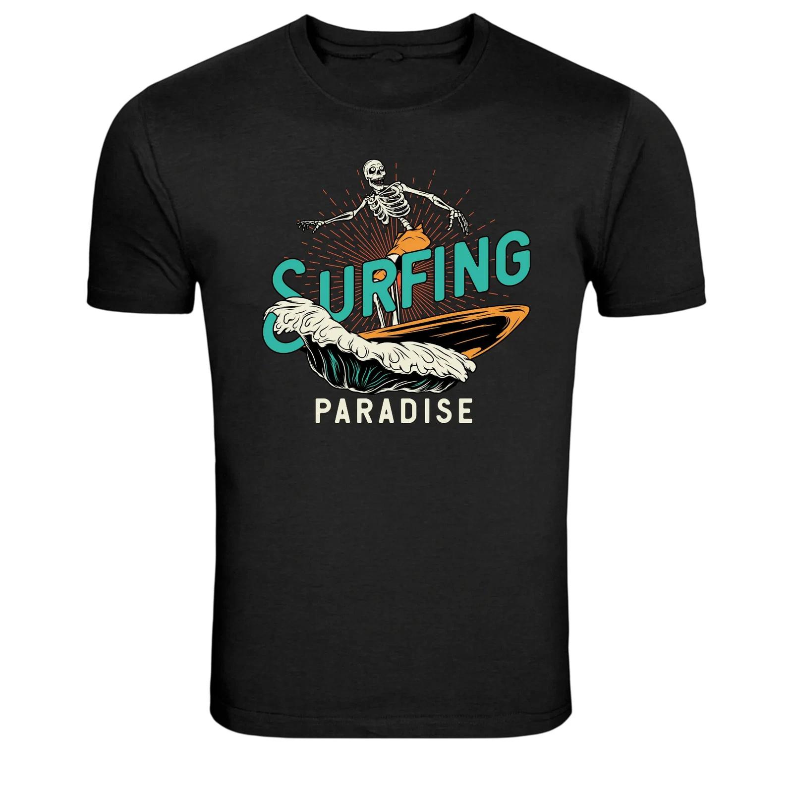 Surfing Paradise Skeleton Riding Wave Vintage Surf T-Shirt XL