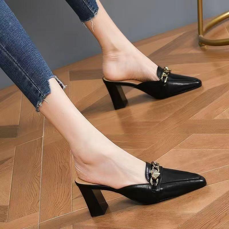Mules Baotou Mode Femme Extérieur Polyvalent Sandales et Mules à Talons Hauts 2025 Nouveau Talon Bloc Bouche Basse Semi-mules