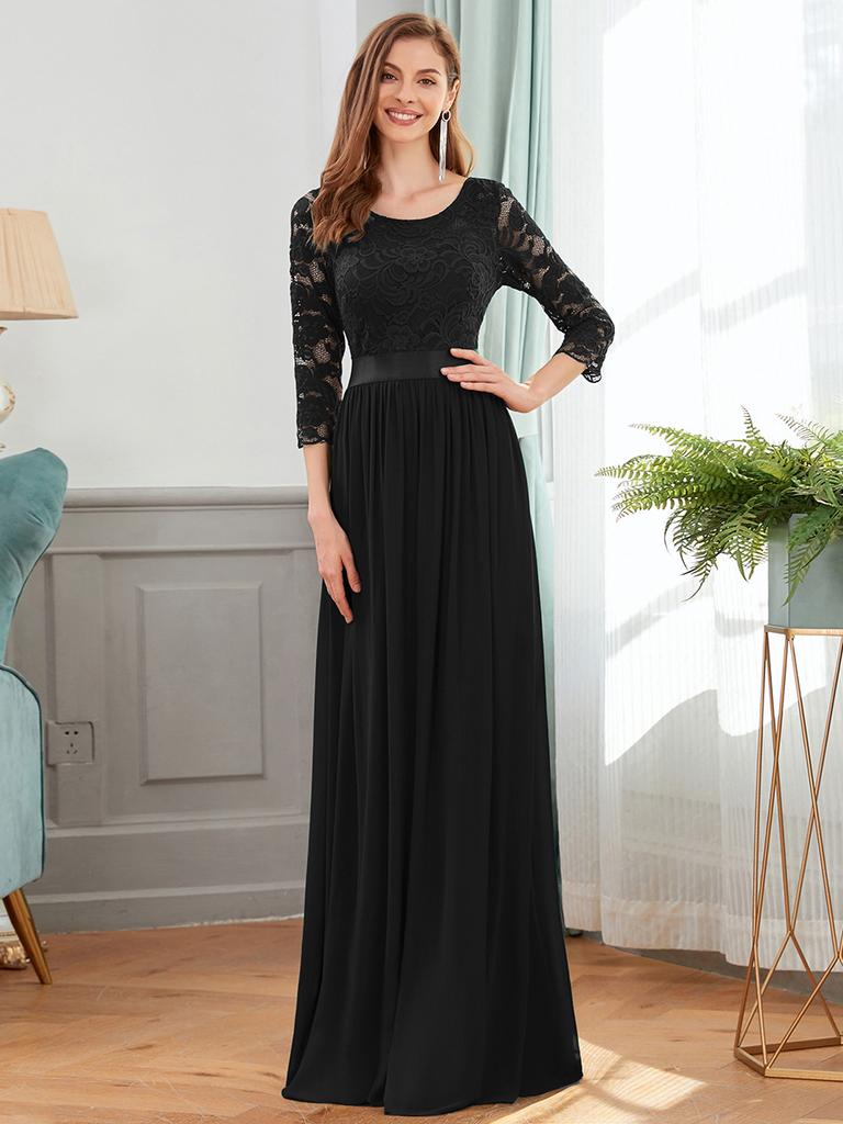 Ever-Pretty Women Plus Size A-Line Empire Waist Maxi Winter Wedding Guest Dresses