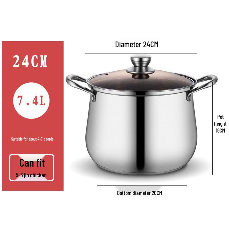 Thickened Stainless Steel Stockpot - Large Capacity for Braising, Boiling, and Steaming On Induction Cookers and Gas Stoves