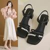 Fashion Fairy style coarse heeled sandals for women in spring 2025 new water diamond style gentle women's shoes