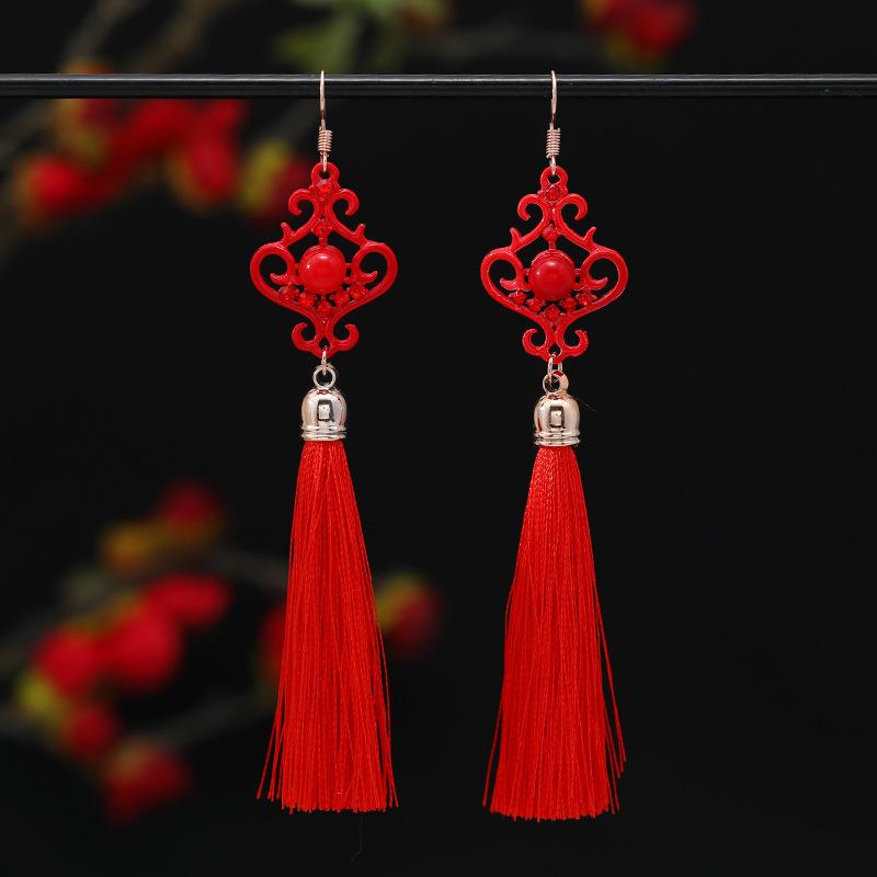 

Модные ретро китайские серьги-кисточки для невесты с бриллиантами, серьги с китайским узлом, свадебные серьги