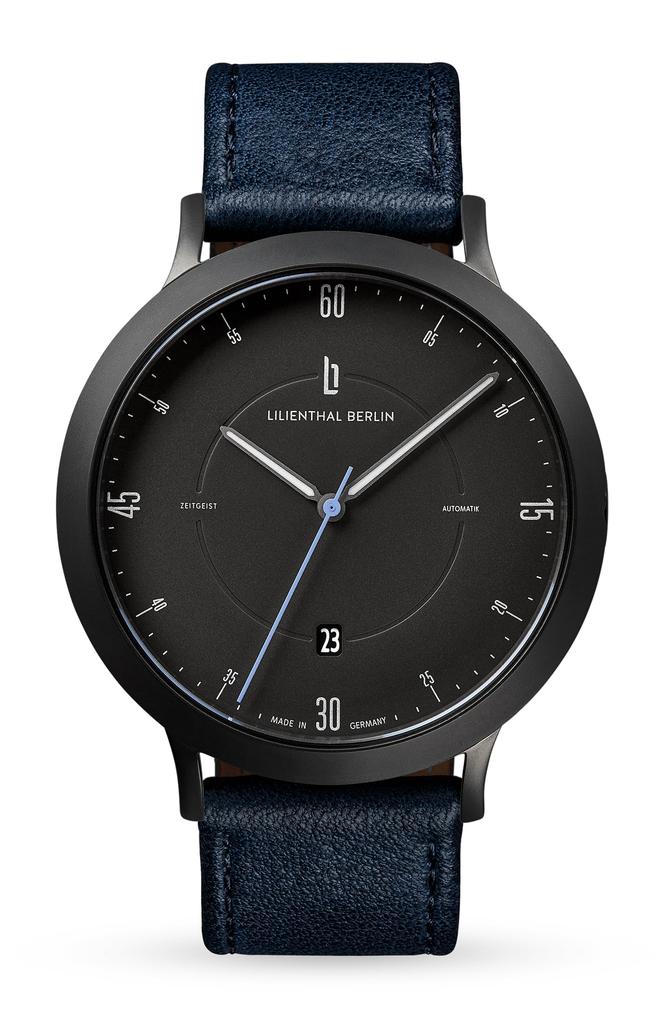 Lilianthal Berlin Automatyczny z Datownikiem Szkieletowy Wykonany w Zegarek Męski, Niebieski, Tarcza, Dekiel, Niemcy, Z01-102-B003C