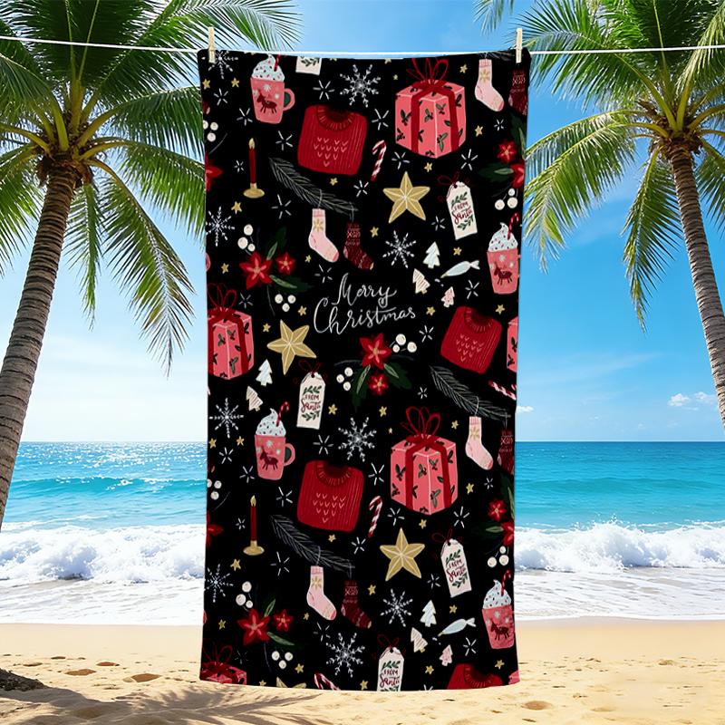 1Pc Christmas Winter Festive Beach Towel Quick Dry Multiuse For Beach Pool Gym Yoga Home Travel Christmas Halloween Xmas Gift S197