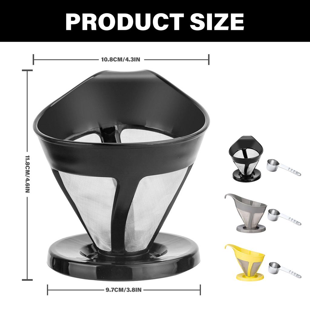 Stainless Steel Coffee Strainers with Measuring Spoon Coffee Filter Set Mesh Coffee Funnel Suitable for Coffee Machines