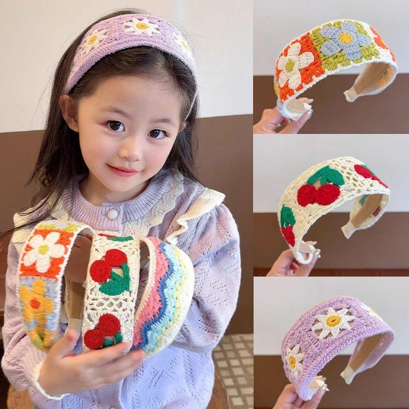 Kids' knitted embroidered flower headbands,sweet colorful fabric style,tidy broken hair gently,comfy must-have hair accessories