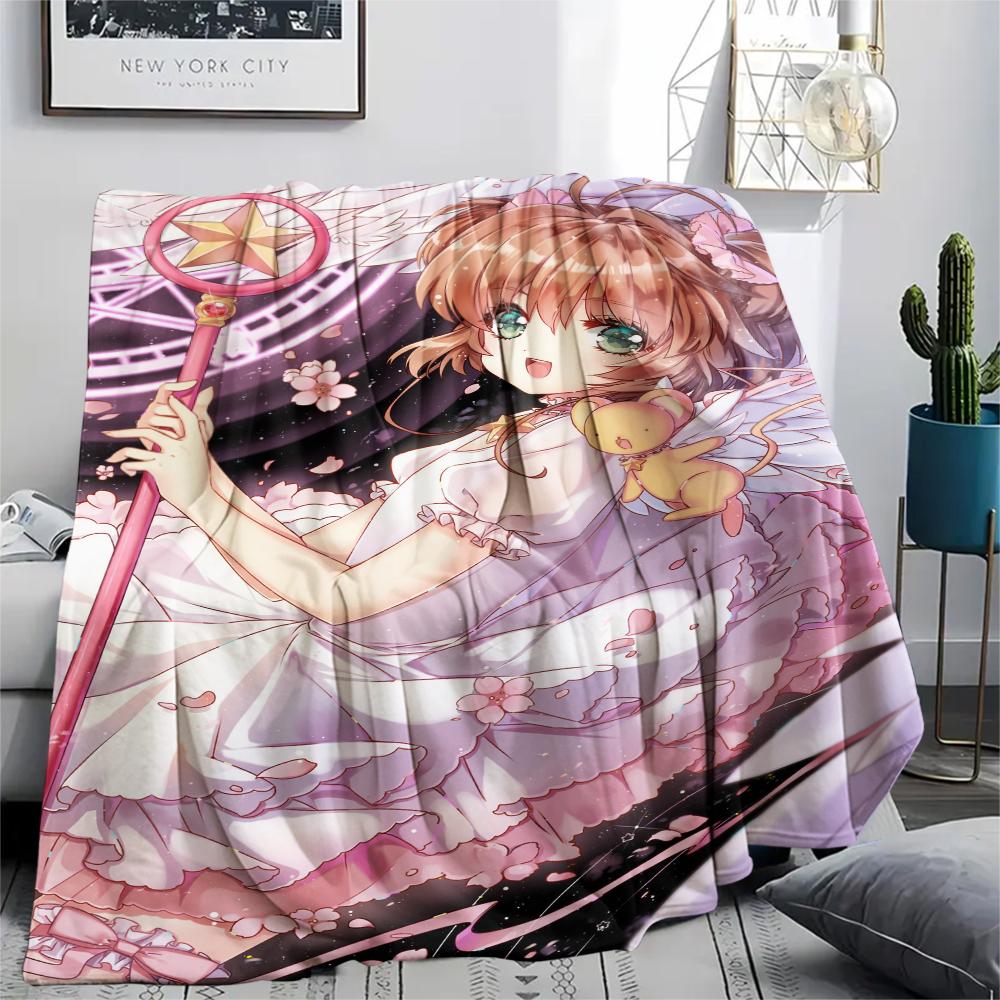 1Pc Anime Sakura Print Flannel Blanket, High Quality Comfortable for All Seasons, Home Decor, Warmth and Comfort, Perfect for Christmas Gifts