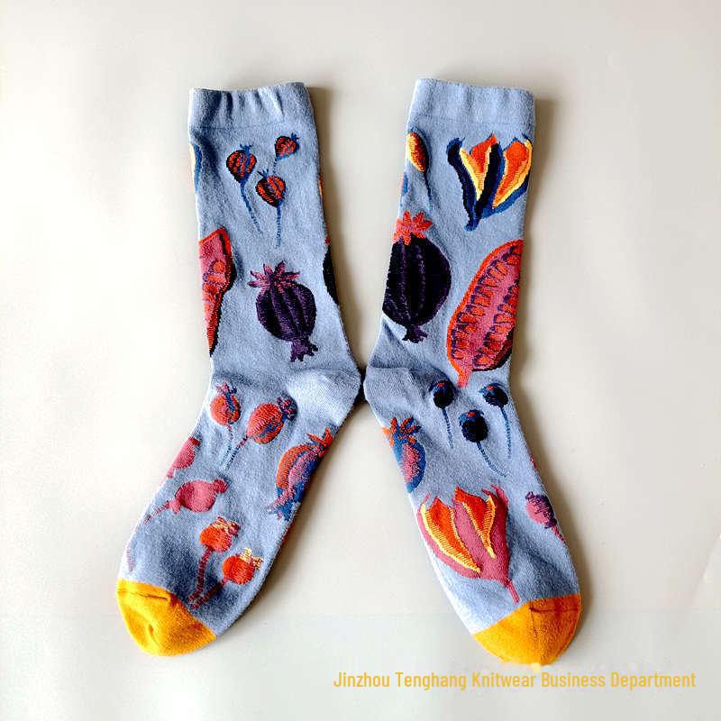 

Модные французские носки с масляной живописью: Красочные, средней высоты, нишевые женские модные носки до щиколотки One Size