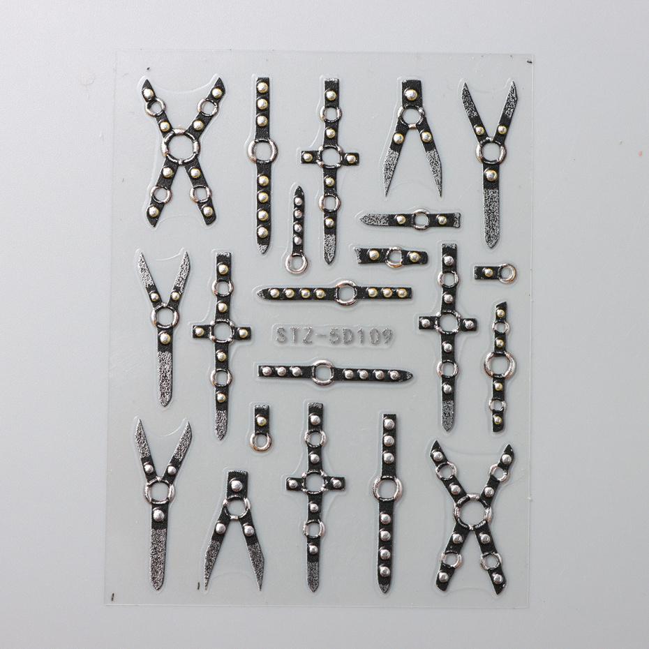 

5D Gothic Punk Nail Art Sticker Embossed Stripes Glitter Nail Decals Black Bandage Self-Adhesive Sliders Halloween Decorations