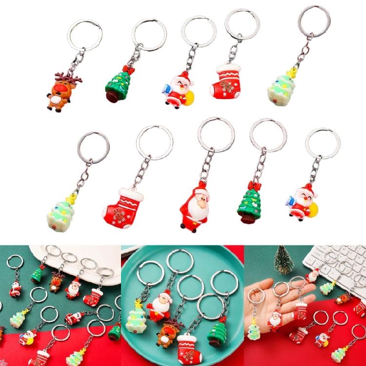 10Pcs Christmas Keychains Cartoon Keyrings Ornaments Decoration Party Favors