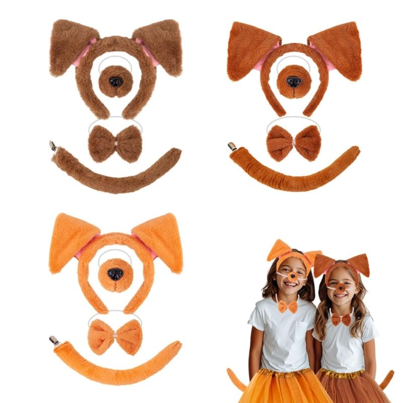 Dog Costumes for Kids Girls Halloween Animal Cosplay Accessories with Dog Ears Headband Tail Tutu Skirts Set