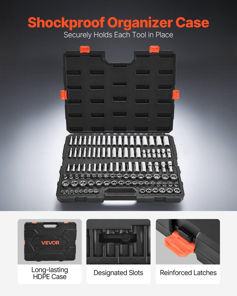 Socket Set, 104 Pieces, 9.5 Mm Drive Socket Tool Set, Metric Size from 6 To 24 Mm, Deep and Standard, Mechanic Tool Kit with Storage Case, Chrome
