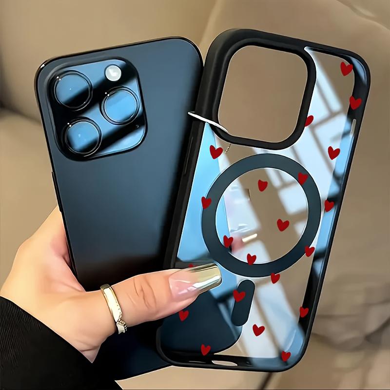 Fashionable red heart-shaped pattern phone case suitable for iPhone 17 16 15 14 13 12 11 Pro/Max/Plus anti drop and shockproof