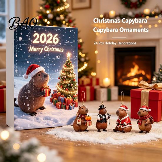 Holiday Countdown Box Advent Calendar with 24 Animal Hanging Decors, Day Decorative Ornaments for Christmas Thanksgiving, Acrylic Ornament Gift