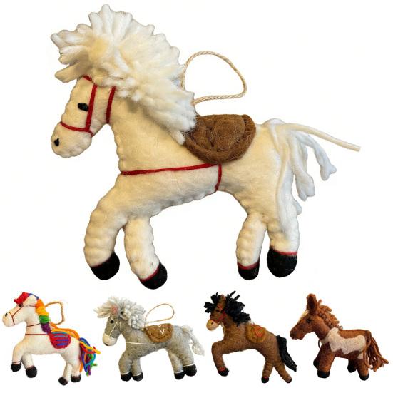 Vintage Handgjord Filt Häst Prydnad Kinesiska Nyåret Ull Djur Berlock för Träd Hem Bil Ryggsäck Dekor