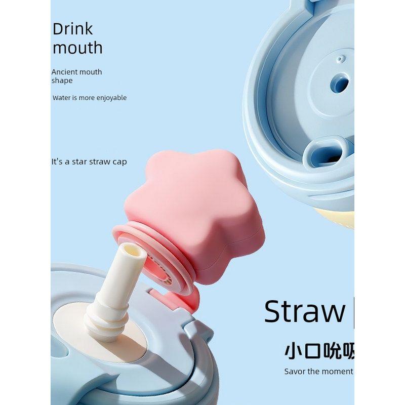 Cute Giant Large-Capacity Thermos Cup with Handle for Car Use, Ice-Retaining Cup with High Aesthetic Value and Straw