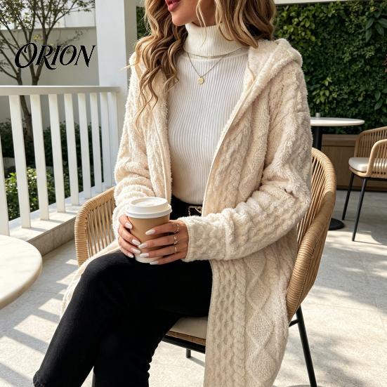 Warm Women Coat Hooded Fleece Jacket, Long Sleeve Zip-Up Casual Comfortable Fall Apparel Coat, Solid Color Thermal Outerwear for Winter Jacket