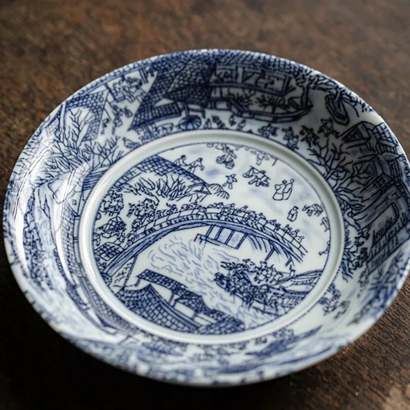 140ml Chiński Niebiesko-Biały Porcelanowy Gaiwan Filiżanka do herbaty Ręcznie malowana Ceramiczna Miseczka na herbatę Domowa Miseczka na herbatę Przenośne Naczynia do herbaty