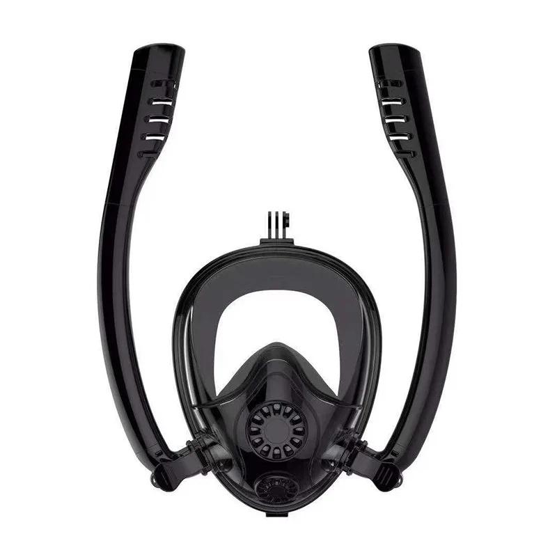 Doppelrohr-Schnorchelmaske Silikon Voll-Trocken Tauchmaske Erwachsene Schwimmmaske Taucherbrille Eigenständiges Unterwasseratemgerät