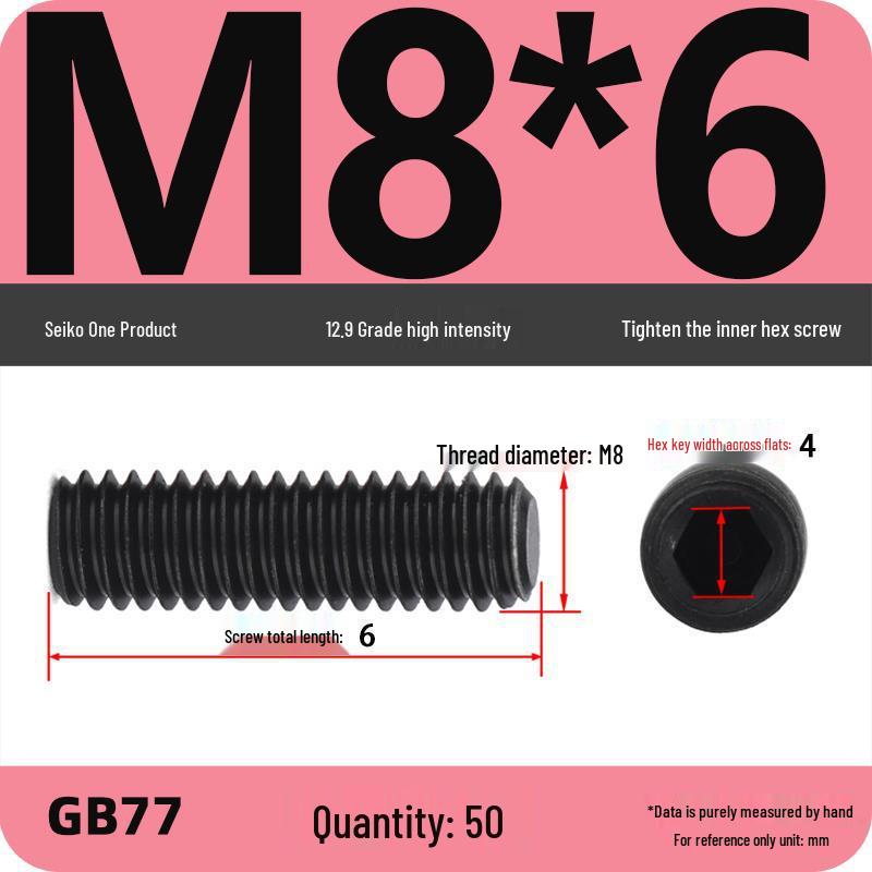 Class 12.9 Inner Hex Flat Head Headless Grub Screw M3-M12