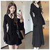 French Gentle Wind Long Sleeve Neck Dress Autumn and Winter New Sense Wear Waist Skinny Medium and Long Dress