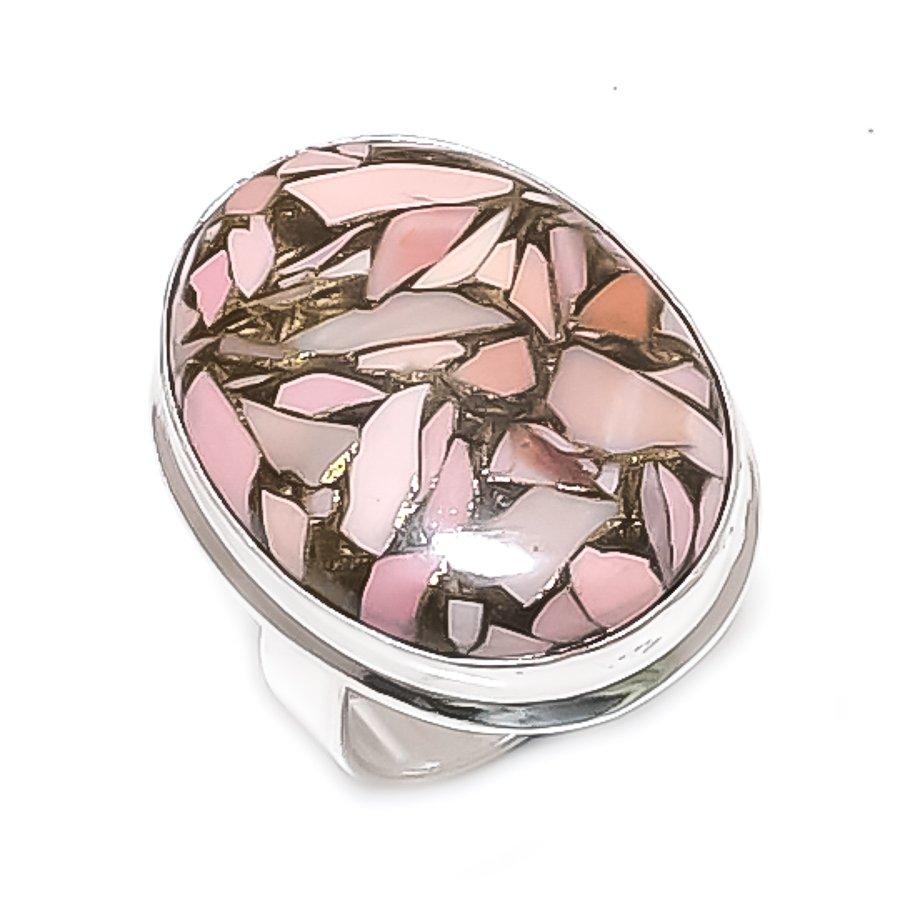 Natural Copper Pink Opal Gemstone 925 Sterling Silver Jewelry Ring Size 9 A9a83