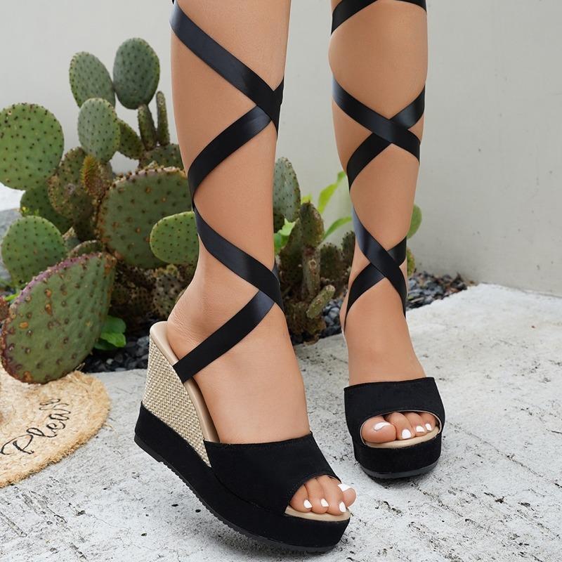 

Rainbow bottom wedge heel sandals one word with buckle large size women s sandals waterproof table muffin bottom heightening sandals 36