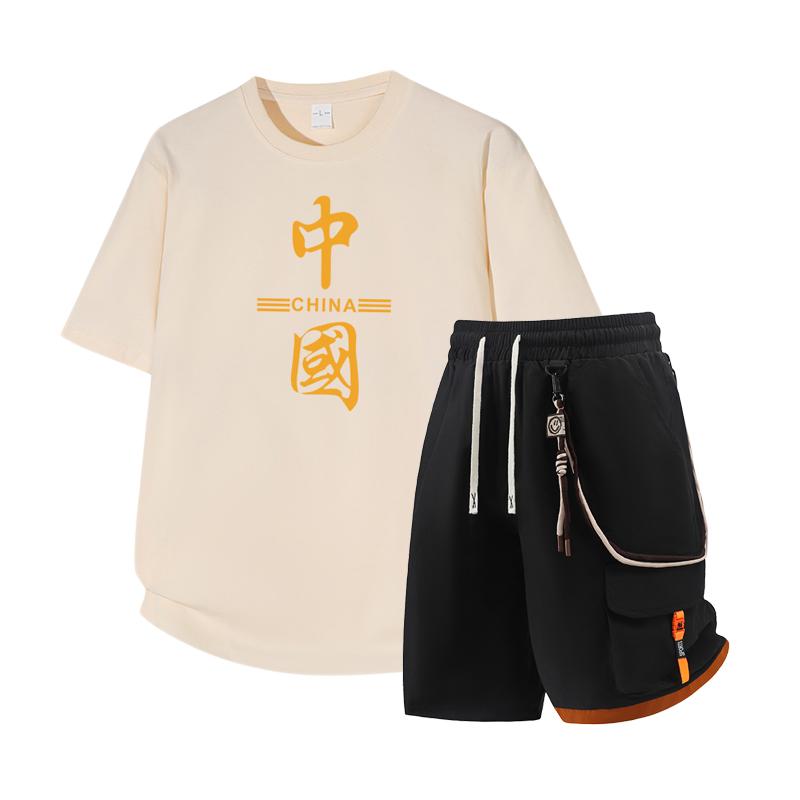 Men's Short Sleeved Set Summer Short Sleeved Slim Fit Upper Garment Men's Two-piece Set