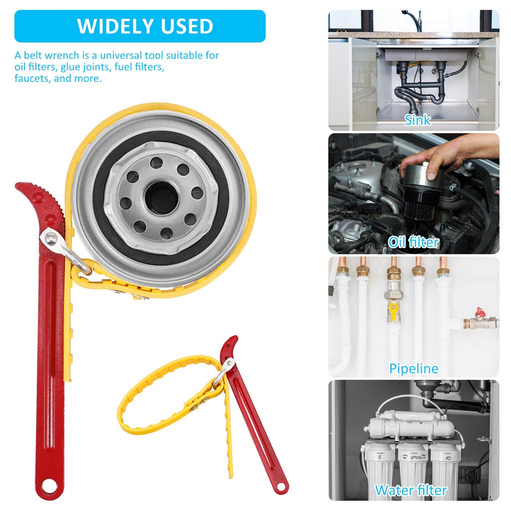 2Pcs Belt Strap Wrench 5.7inch Capacity Belt Type Oil Filter Wrench Universal Portable Strap Wrench for Car PVC Joints
