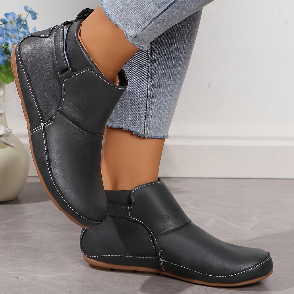 [Stylish Women's Boots] Stylish Women's Solid Color Boots | Soft Sole Platform Slip-On Casual Round Toe Boots - Versatile
