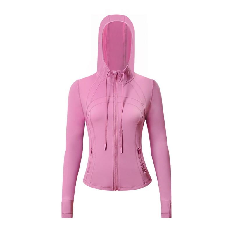 Damen atmungsaktive Kapuzen-Yogajacke Langarm Fitness Top Activewear
