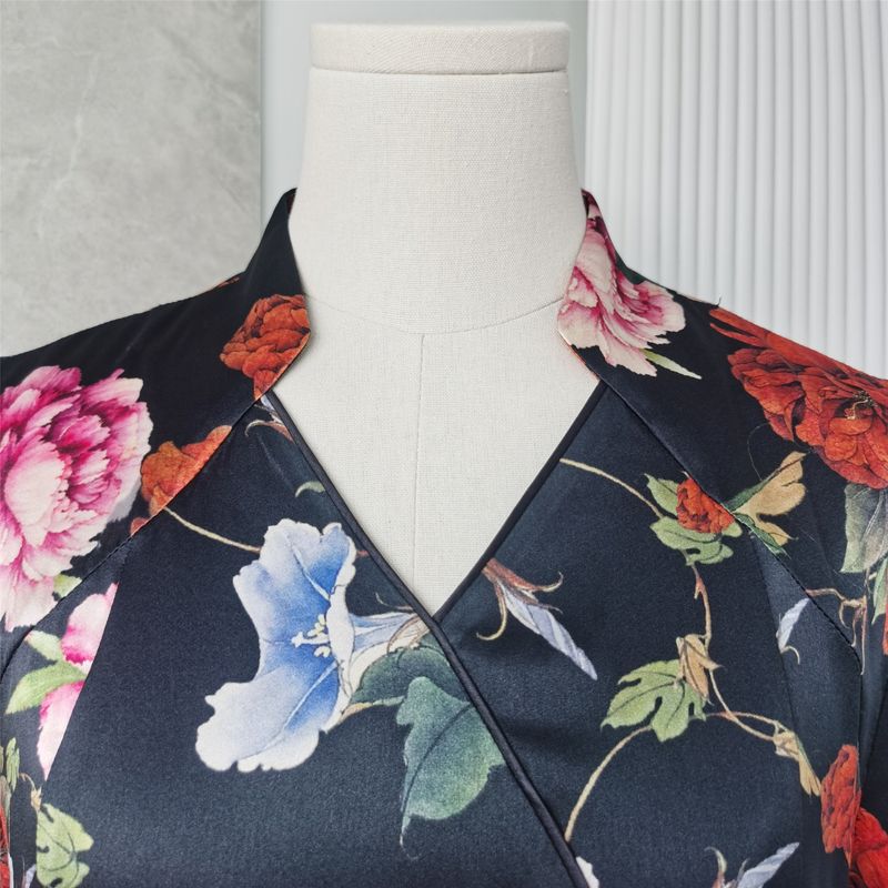 Hangzhou Silk Heavy Weight Silk Dress Mother Clothes Satin Mulberry Silk Improved Cheongsam Plus Size Loose Western Style