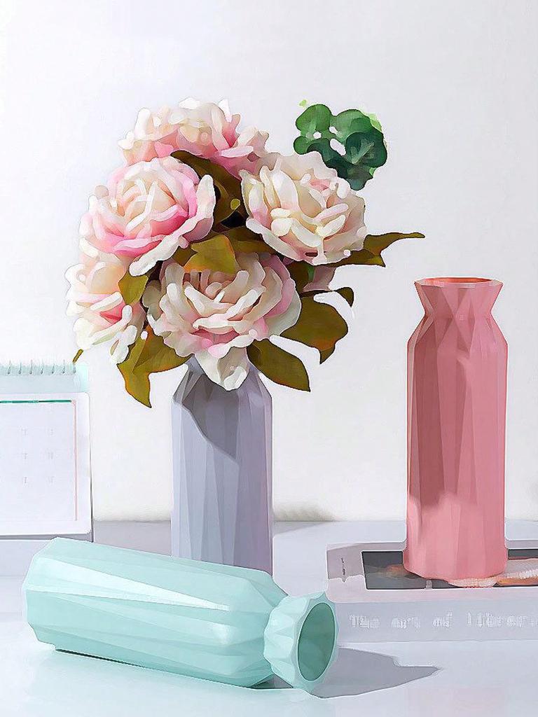 1pc Nordic Flower Vase Plastic Flower Vase Pink Blue White Grey Home Living Room Decoration Imitation Ceramic Plastic Flower Pot