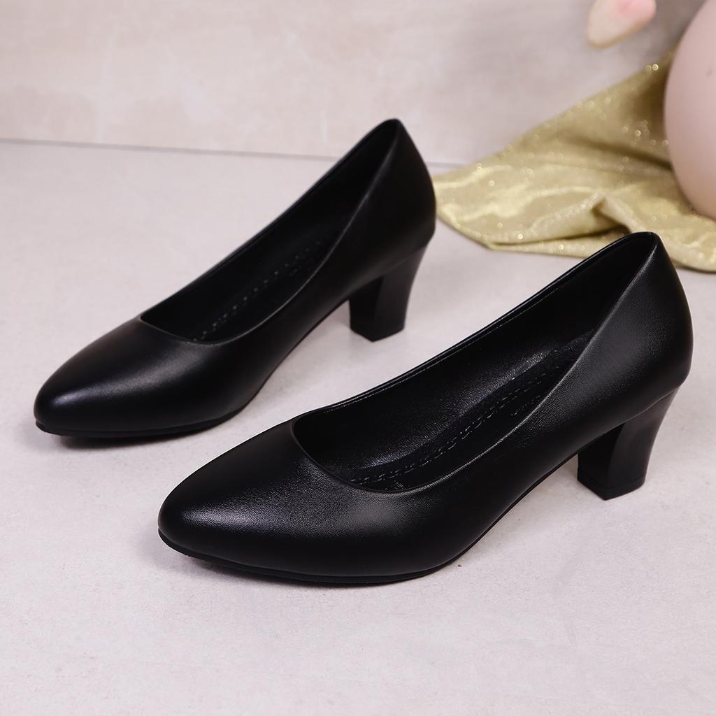 Dames Pumps Lente en Herfst Leer Hoge Hak Enkele Schoenen Dames Lage Hak Puntige Neus Designer Hakken Dames Zapatos De Mujer